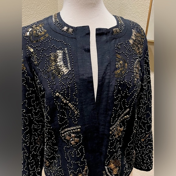Chicos Evening Beaded Sequins Embellished Black Jacket 0 S - Picture 4 of 5